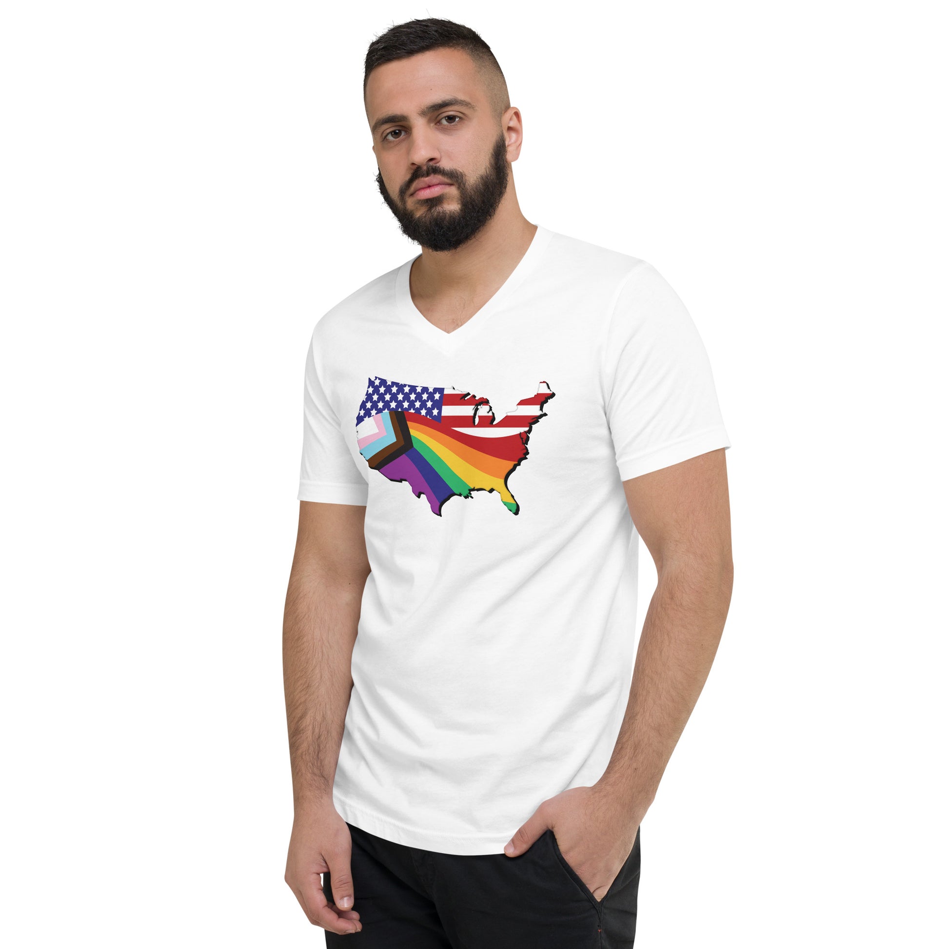US Map Old Glory Pride - V-Neck T-Shirt - Supporting Equal Rights for All Americans Shirts & Tops Woke American Apparel   