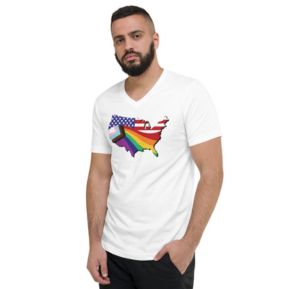 US Map Old Glory Pride - V-Neck T-Shirt - Supporting Equal Rights for All Americans Shirts & Tops Woke American Apparel   