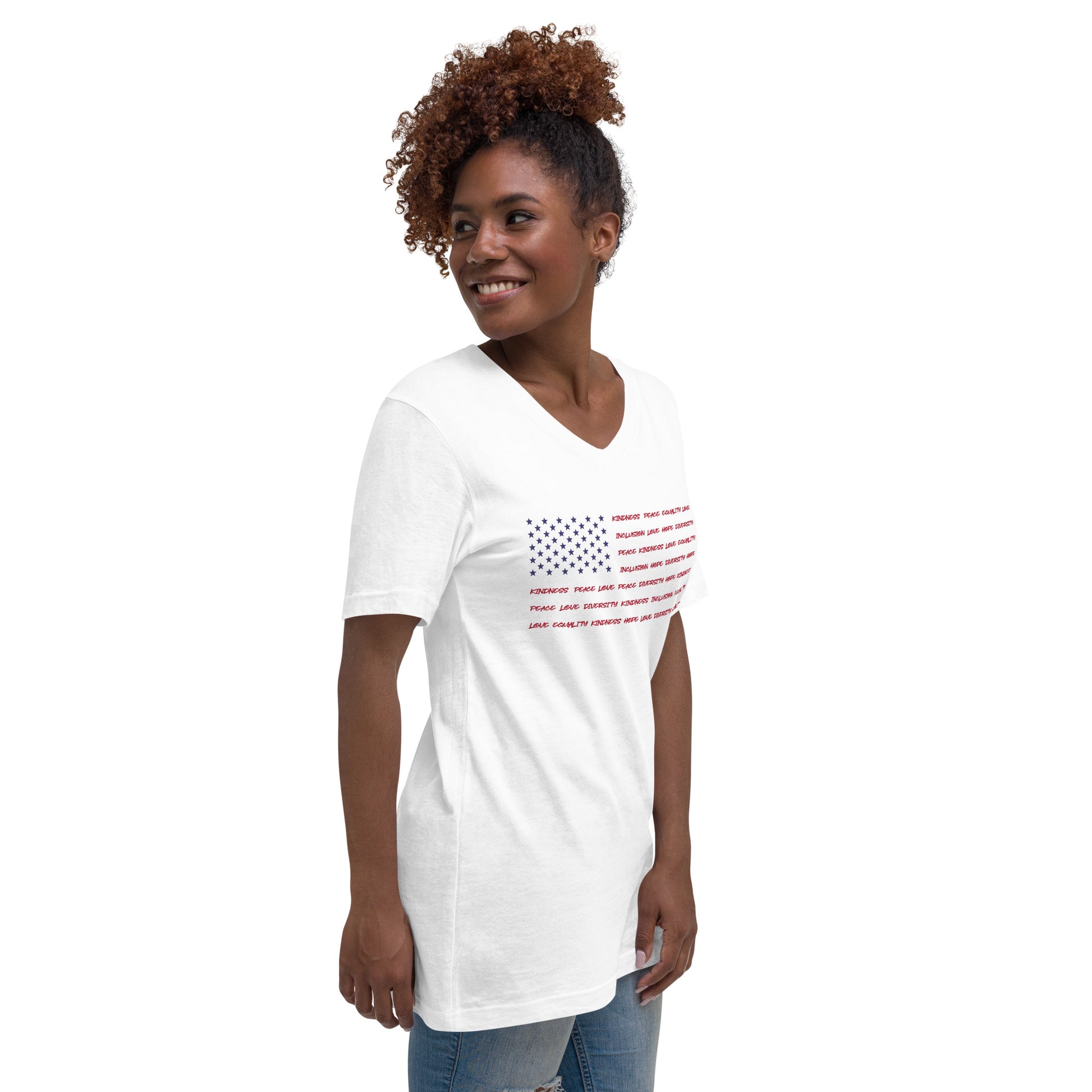 Flag Words of Kindness - V-Neck T-Shirt - Supporting Equal Rights for All Americans Shirts & Tops Woke American Apparel   