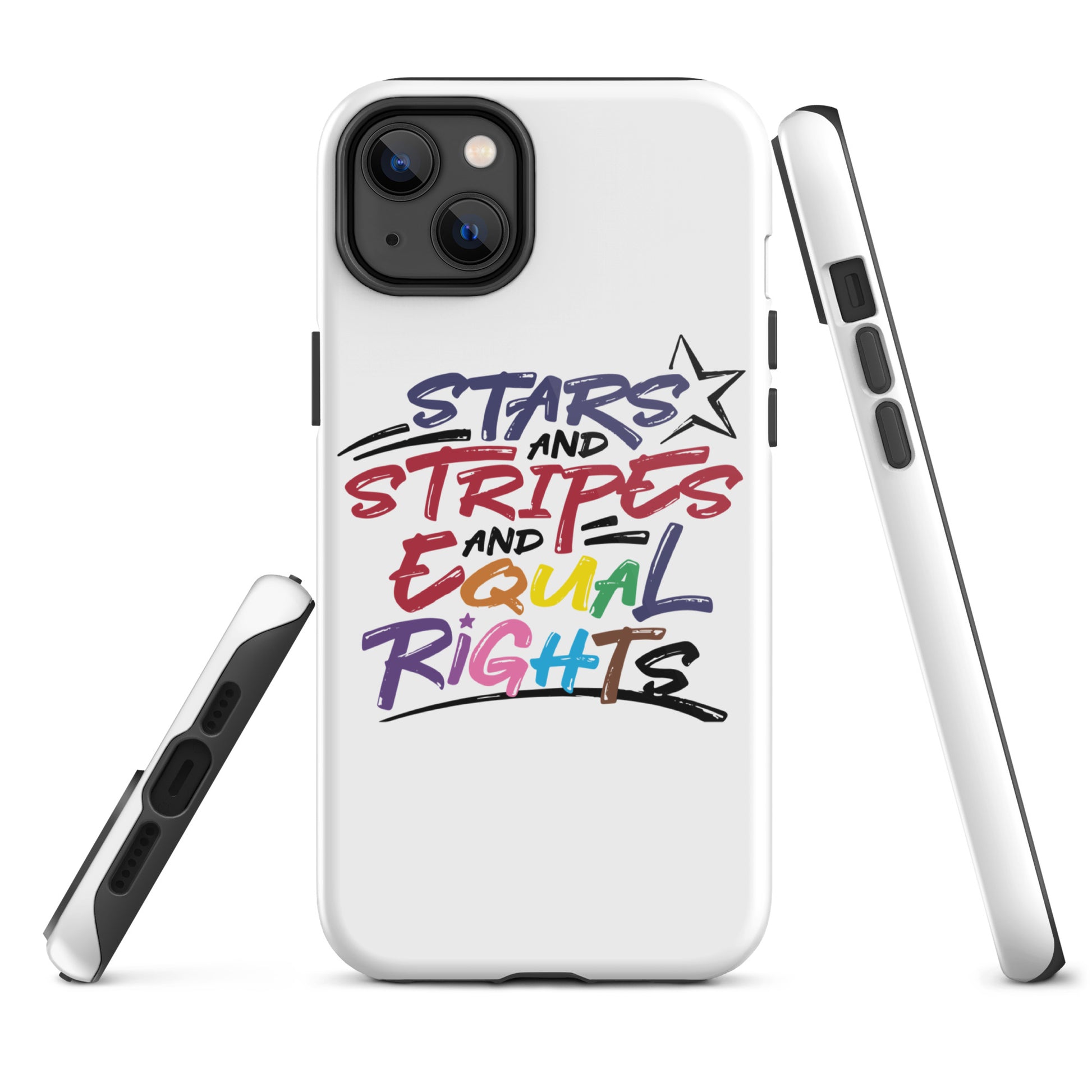 Stars and Stripes and Equal Rights (Rainbow Letters) - iPhone® Case - Supporting Equal Rights for All Americans Mobile Phone Cases Woke American Apparel iPhone 14 Plus  