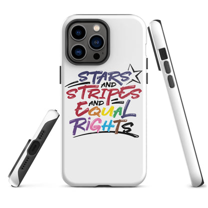 Stars and Stripes and Equal Rights (Rainbow Letters) - iPhone® Case - Supporting Equal Rights for All Americans Mobile Phone Cases Woke American Apparel iPhone 14 Pro Max  