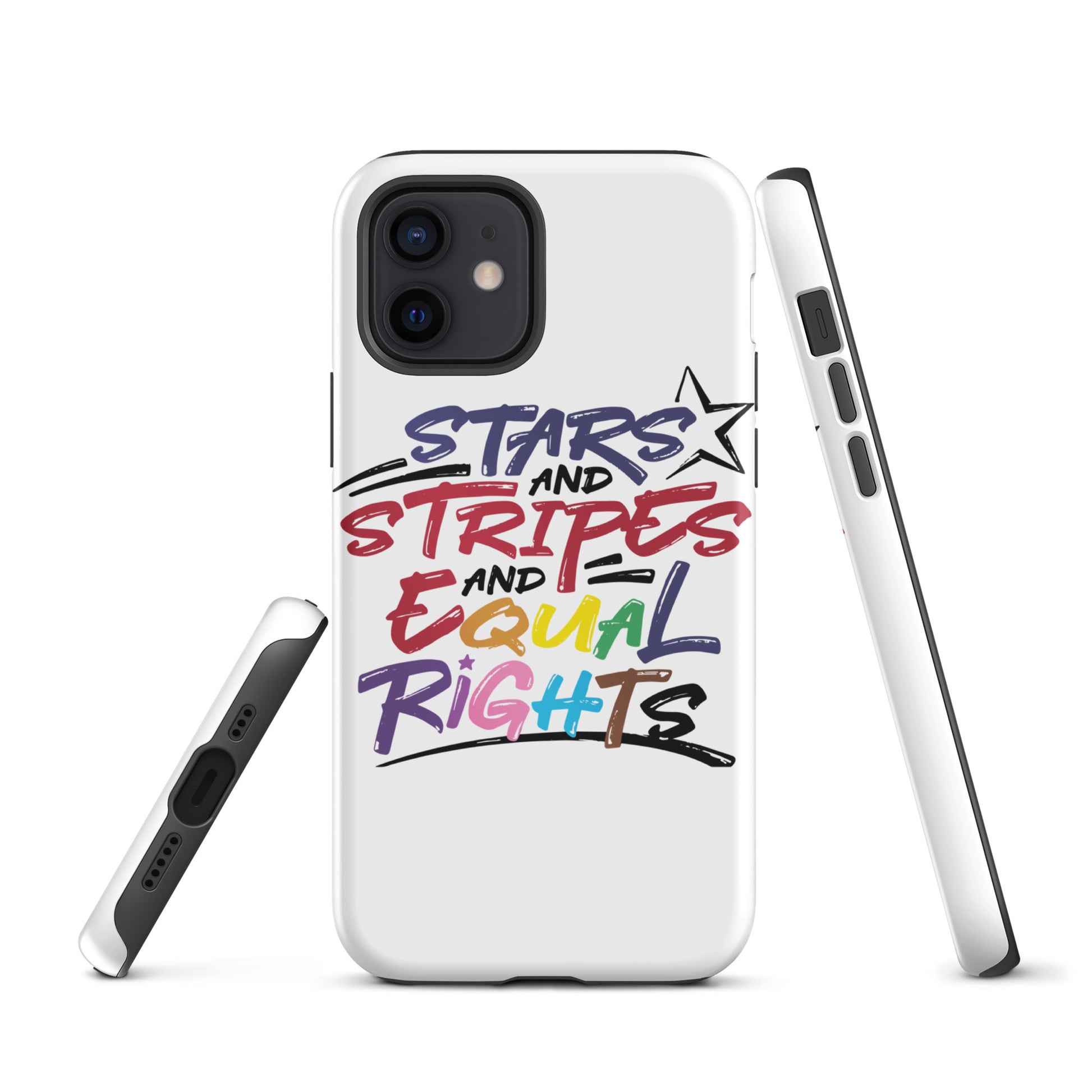 Stars and Stripes and Equal Rights (Rainbow Letters) - iPhone® Case - Supporting Equal Rights for All Americans Mobile Phone Cases Woke American Apparel iPhone 12  
