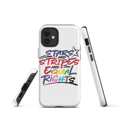 Stars and Stripes and Equal Rights (Rainbow Letters) - iPhone® Case - Supporting Equal Rights for All Americans Mobile Phone Cases Woke American Apparel iPhone 12 mini  