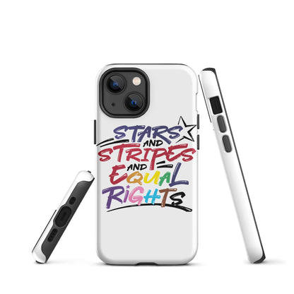 Stars and Stripes and Equal Rights (Rainbow Letters) - iPhone® Case - Supporting Equal Rights for All Americans Mobile Phone Cases Woke American Apparel iPhone 13 mini  
