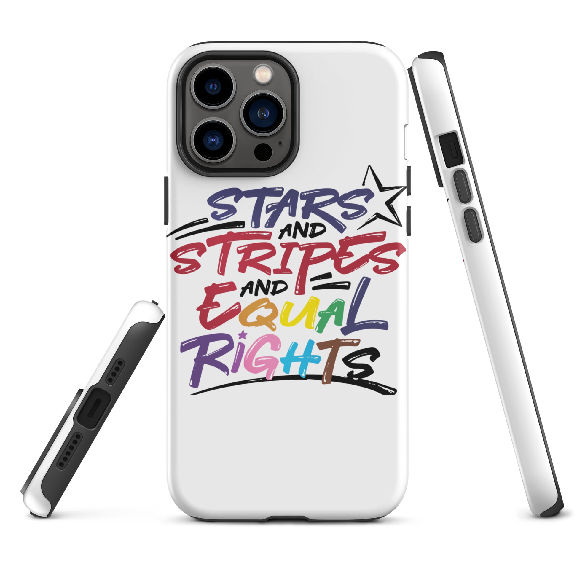 Stars and Stripes and Equal Rights (Rainbow Letters) - iPhone® Case - Supporting Equal Rights for All Americans Mobile Phone Cases Woke American Apparel iPhone 13 Pro Max  