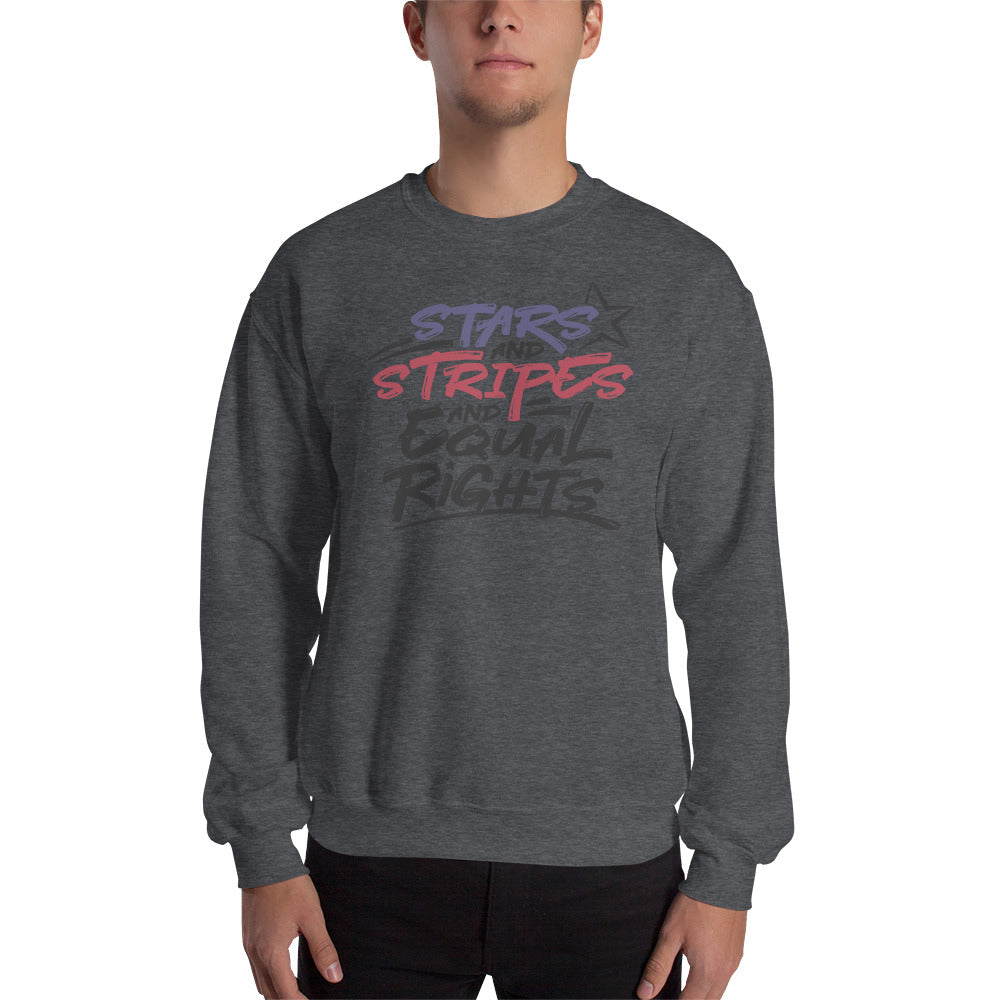 Stars and Stripes and Equal Rights - Unisex Sweatshirt - Supporting Black Lives Matter and Equal Rights for All Americans Shirts & Tops Woke American Apparel Dark Heather S 
