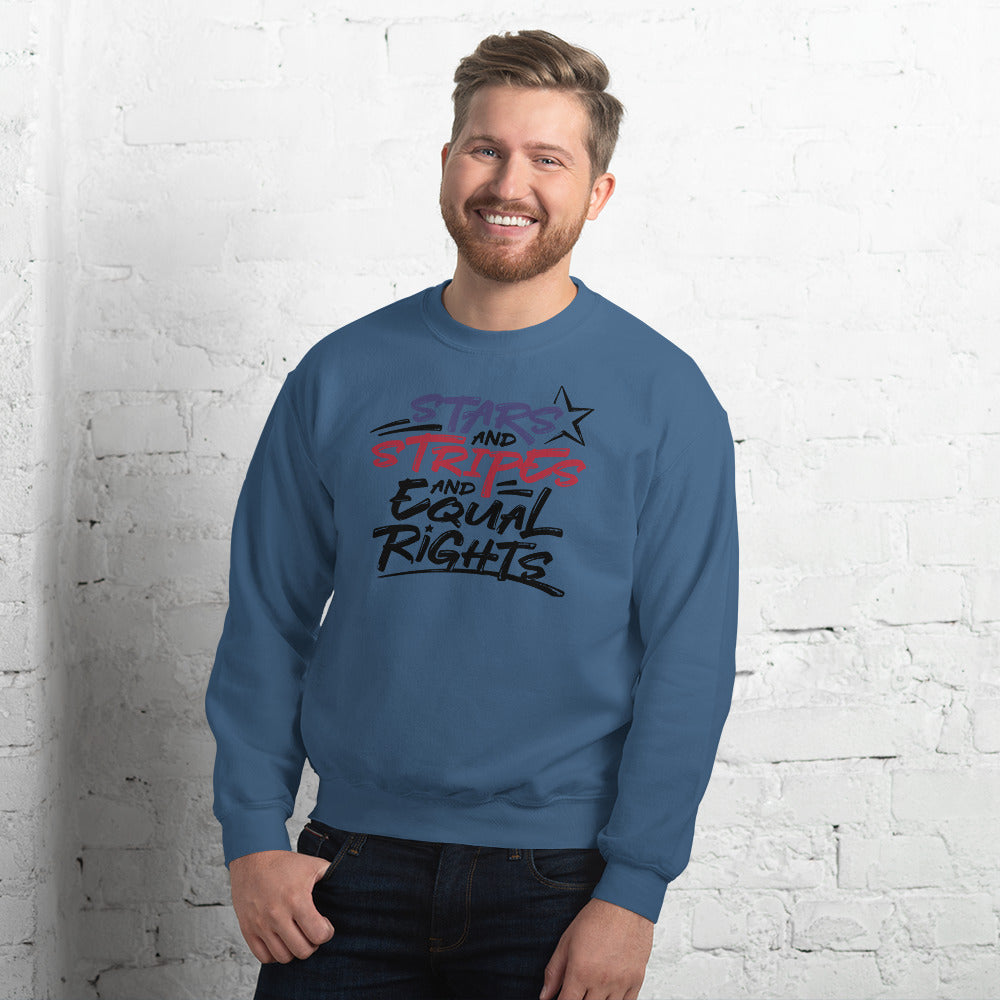 Stars and Stripes and Equal Rights - Unisex Sweatshirt - Supporting Black Lives Matter and Equal Rights for All Americans Shirts & Tops Woke American Apparel Indigo Blue S 