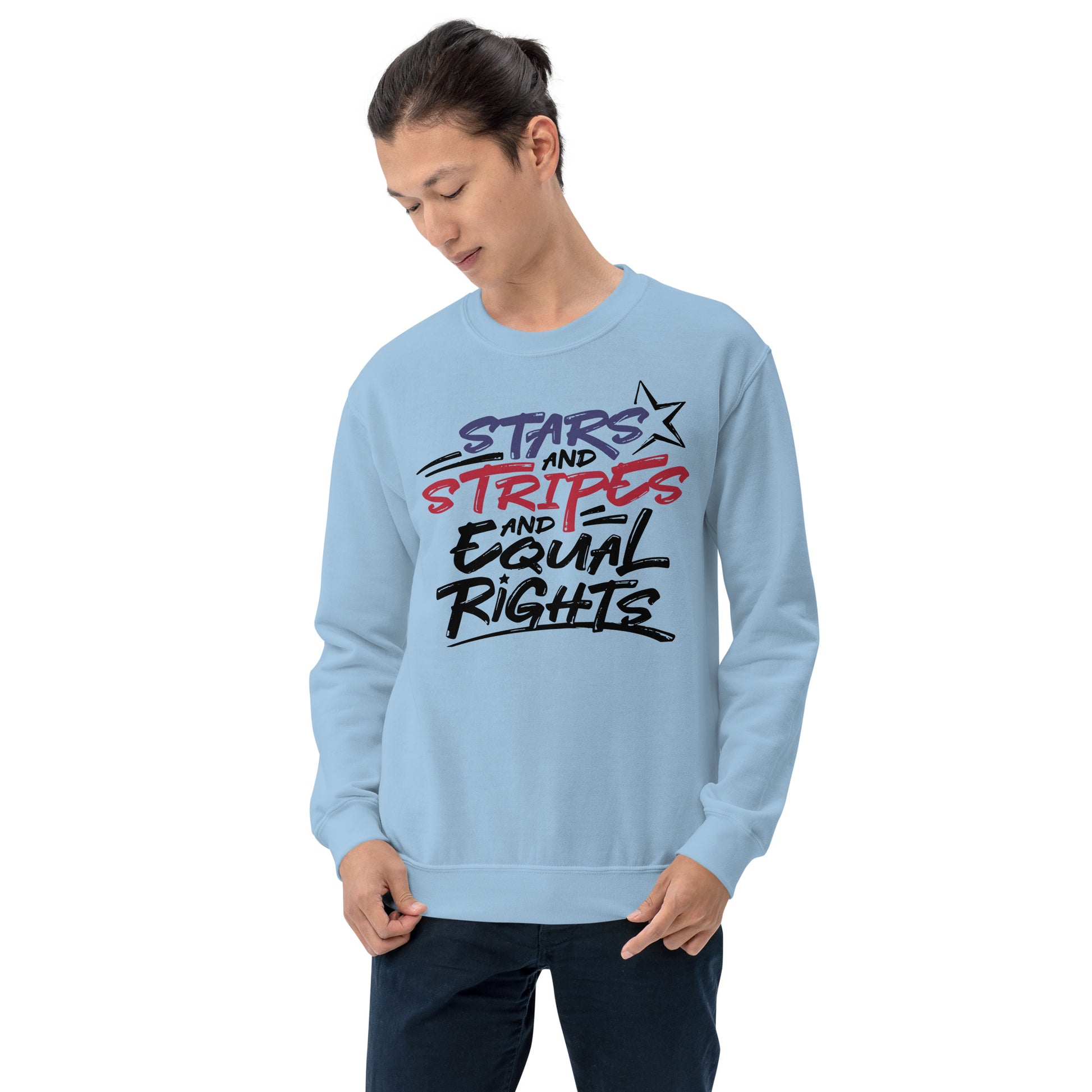 Stars and Stripes and Equal Rights - Unisex Sweatshirt - Supporting Black Lives Matter and Equal Rights for All Americans Shirts & Tops Woke American Apparel Light Blue S 