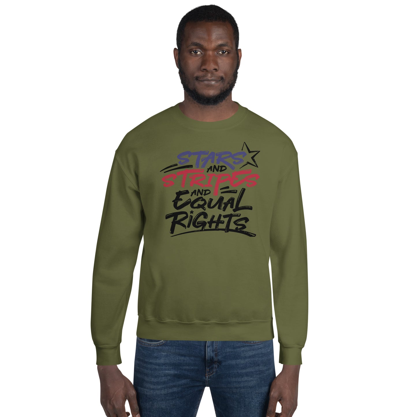 Stars and Stripes and Equal Rights - Unisex Sweatshirt - Supporting Black Lives Matter and Equal Rights for All Americans Shirts & Tops Woke American Apparel   