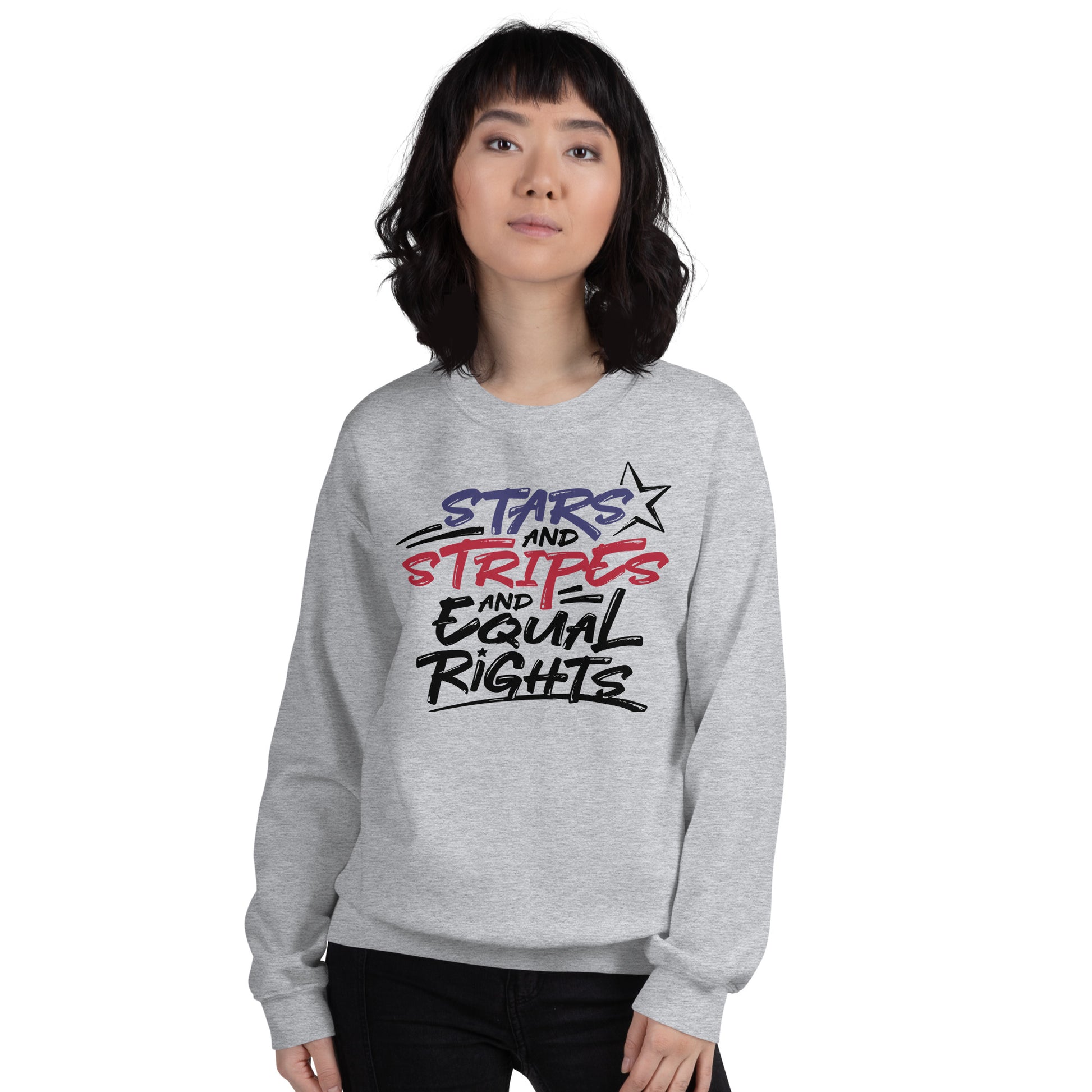 Stars and Stripes and Equal Rights - Unisex Sweatshirt - Supporting Black Lives Matter and Equal Rights for All Americans Shirts & Tops Woke American Apparel Sport Grey S 
