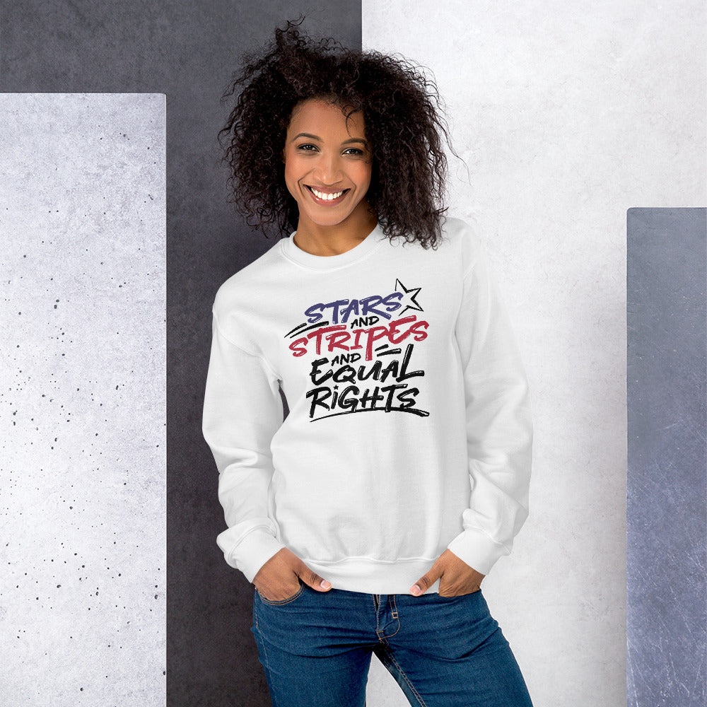 Stars and Stripes and Equal Rights - Unisex Sweatshirt - Supporting Black Lives Matter and Equal Rights for All Americans Shirts & Tops Woke American Apparel White S 