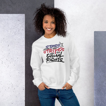 Stars and Stripes and Equal Rights - Unisex Sweatshirt - Supporting Black Lives Matter and Equal Rights for All Americans Shirts & Tops Woke American Apparel White S 