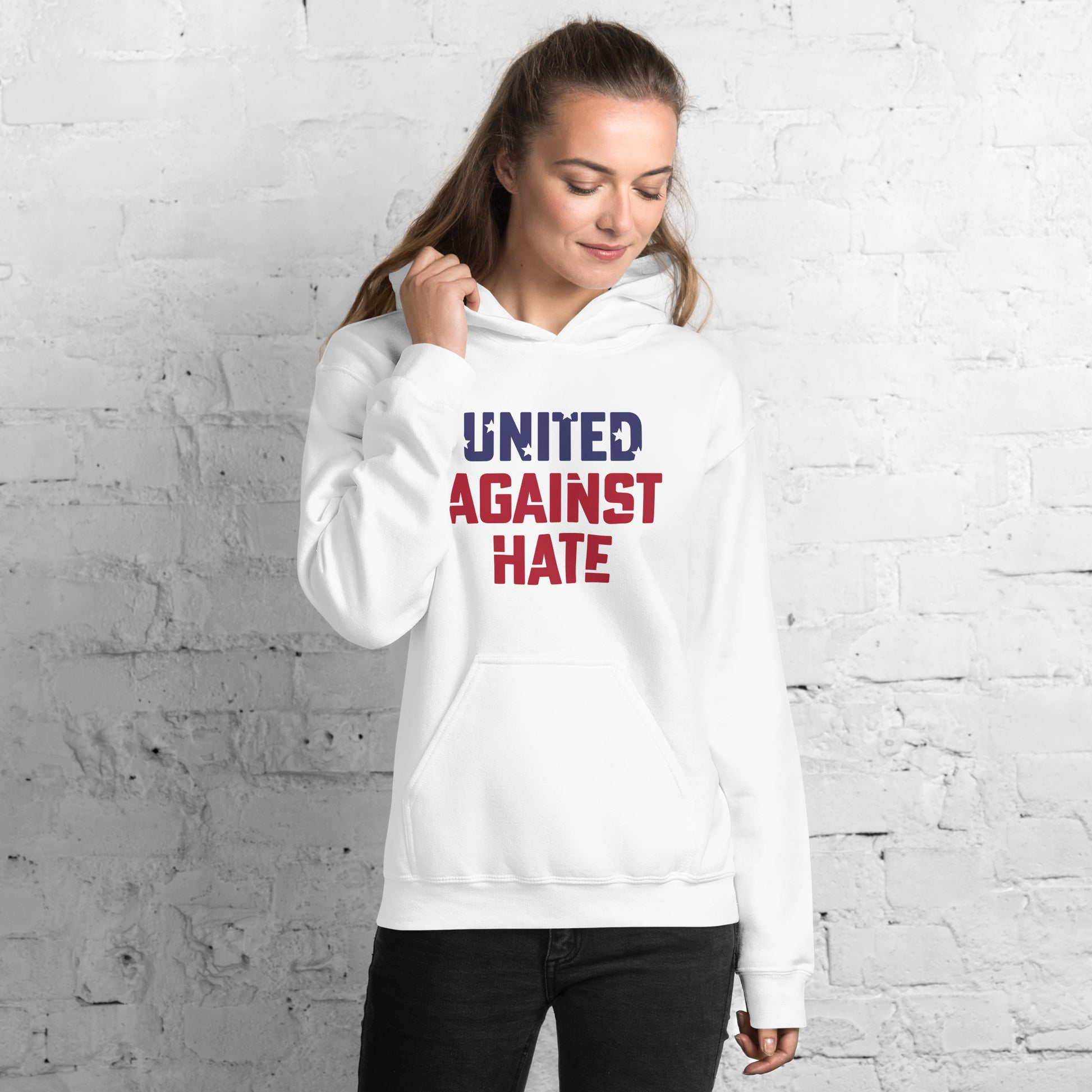 United Against Hate - Unisex Hoodie - Supporting Black Lives Matter and Equal Rights for All Americans Shirts & Tops Woke American Apparel White S 