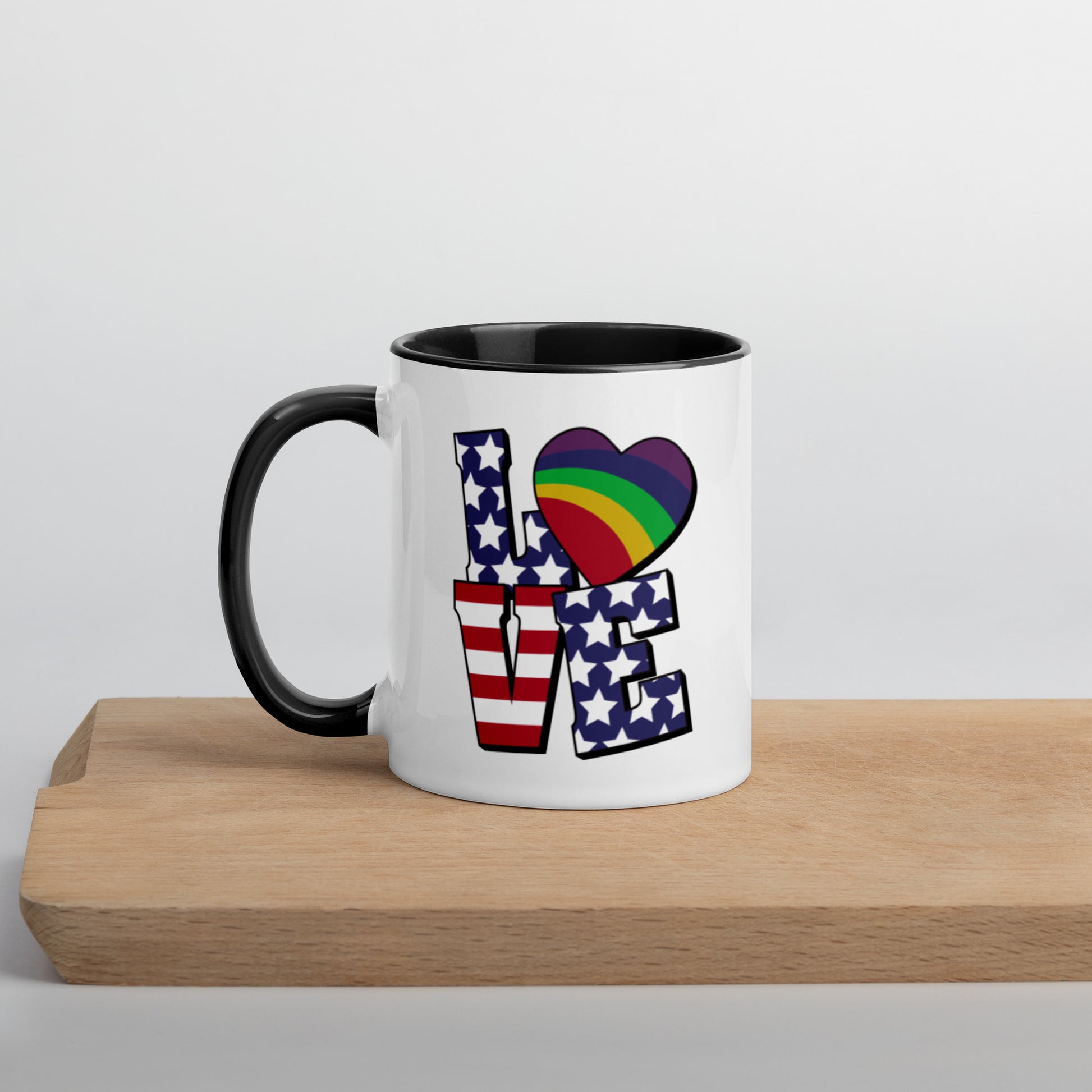 Old Glory Love with Rainbow Heart - Mug - Supporting Equal Rights for All Americans Mugs Woke American Apparel Default Title  