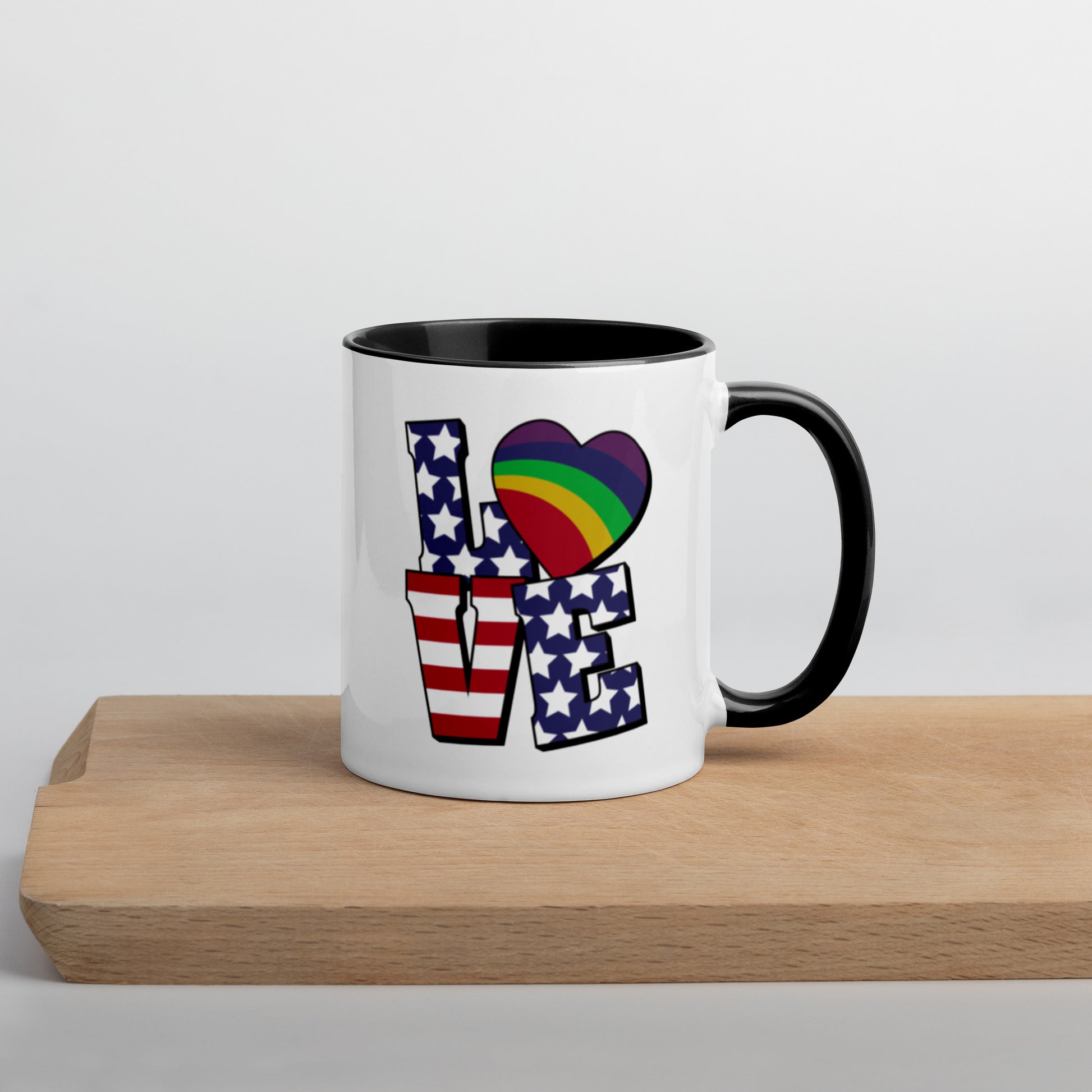 Old Glory Love with Rainbow Heart - Mug - Supporting Equal Rights for All Americans Mugs Woke American Apparel   